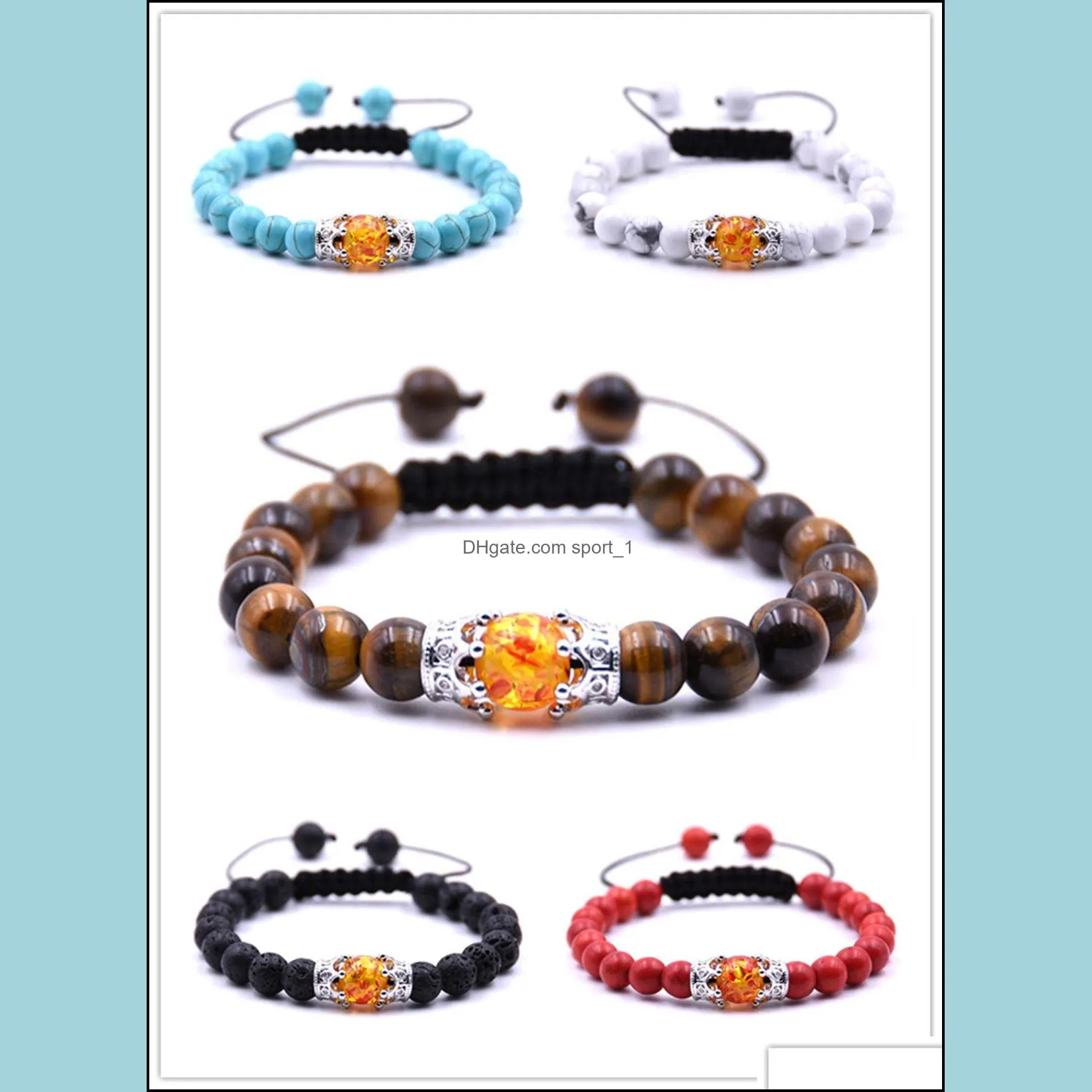 10pc/set jewelry handmade woven bracelets strands adjustable turquoise amber beaded bracelet with double crown for men and women