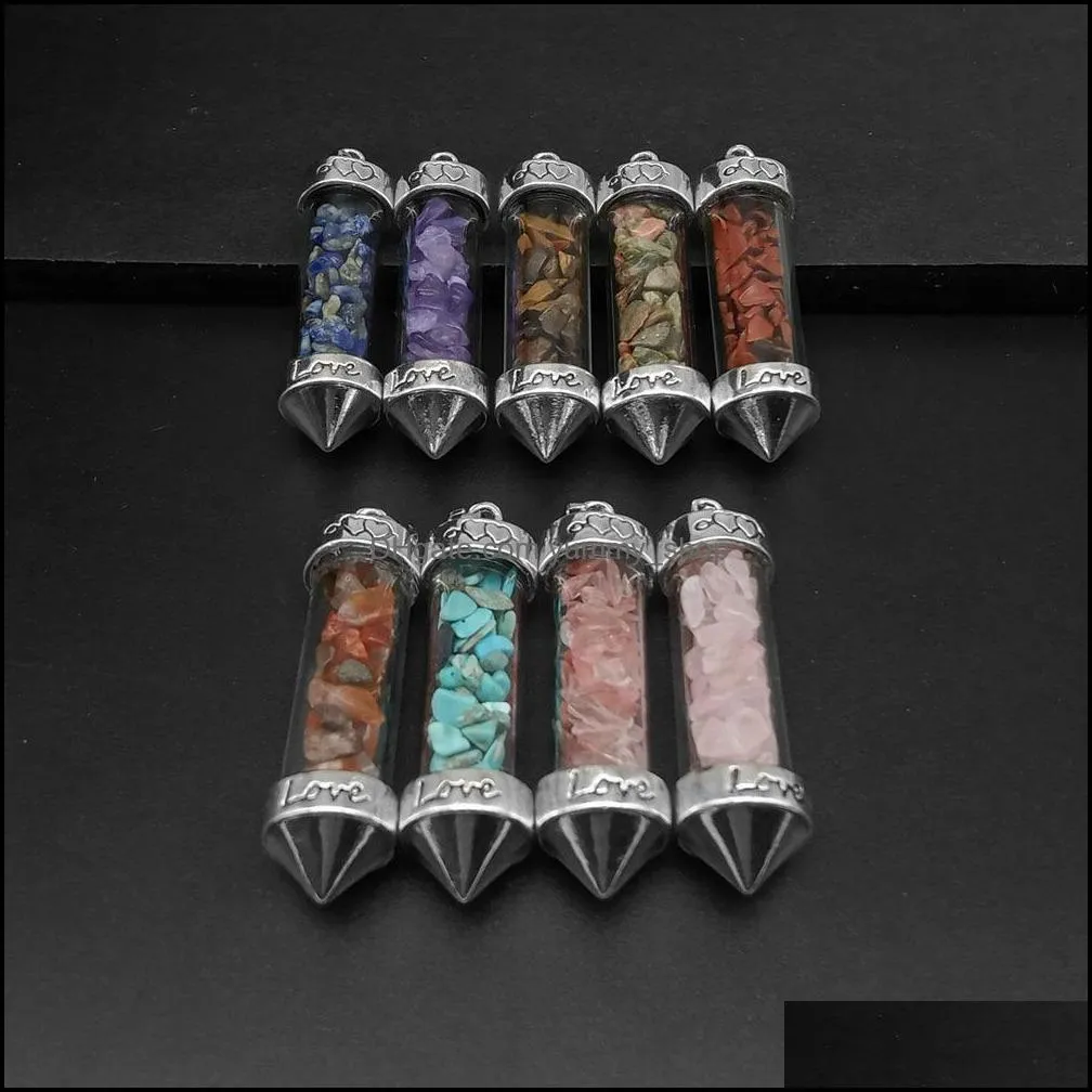 glass gravel wishing bottle pendant charms seven chakra divination dowsing cone point pendants for necklace jewelry