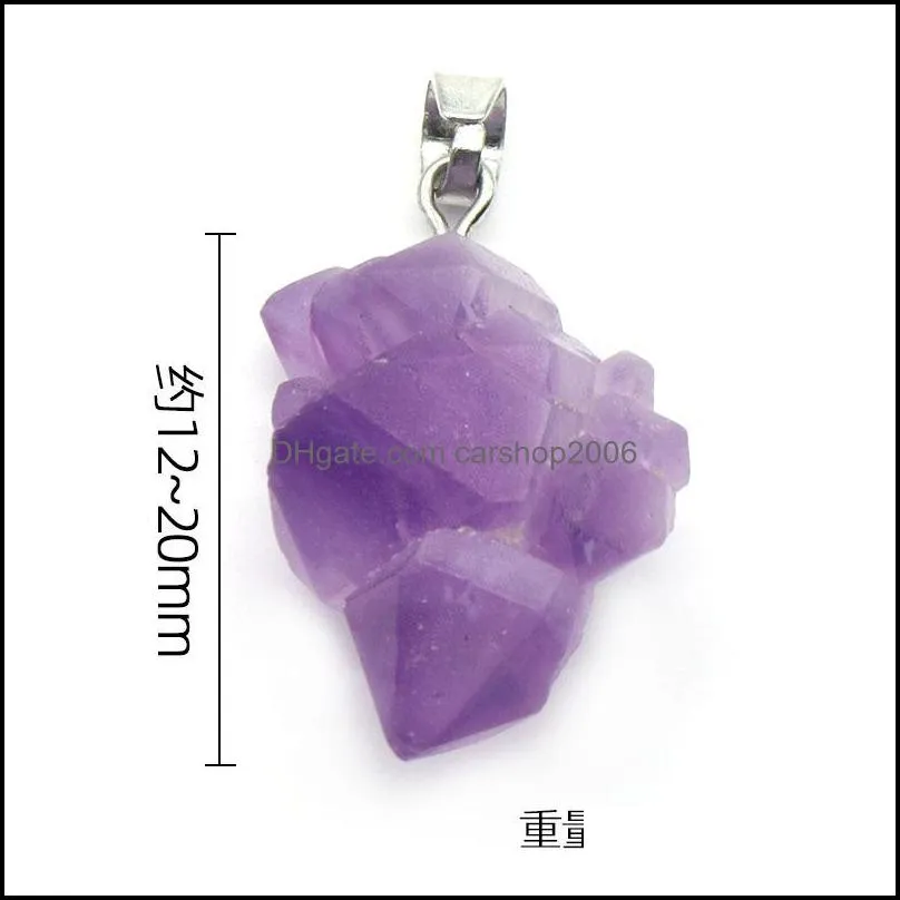 irregular natural amethyst rough stone pendant purple druzy druze charms black rope chain necklace for women men