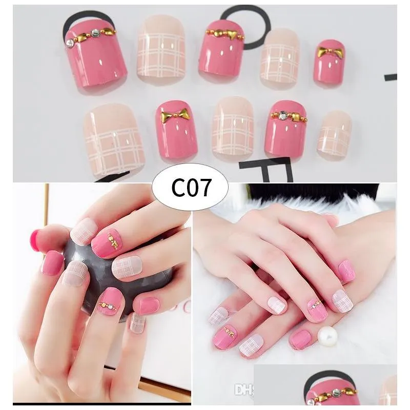 41 designs fake nails artificial 24pcs women finger nail short long false nails with glue cute designs for diy nail