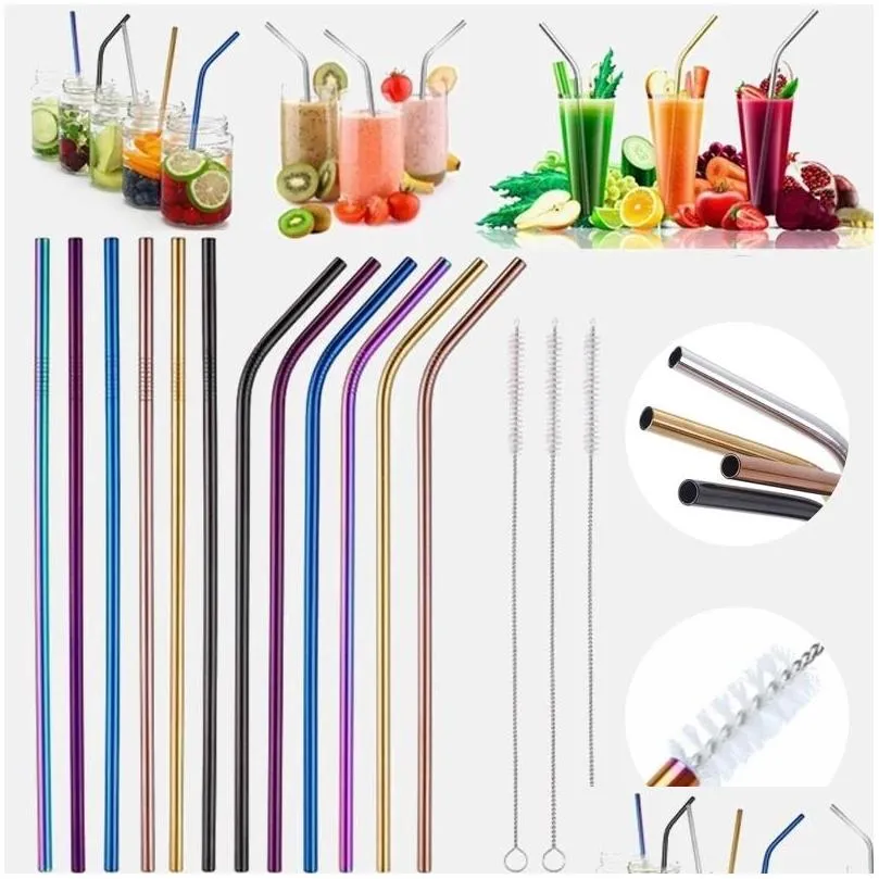 reusable metal drinking straws stainless steel home party bar accessories straight bent tea coffee drinking for tumblers mason jars