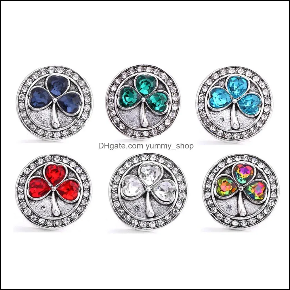 colorful crystal heart leaf snap button jewelry components silver round 18mm metal snaps buttons fit bracelet bangle noosa for women men