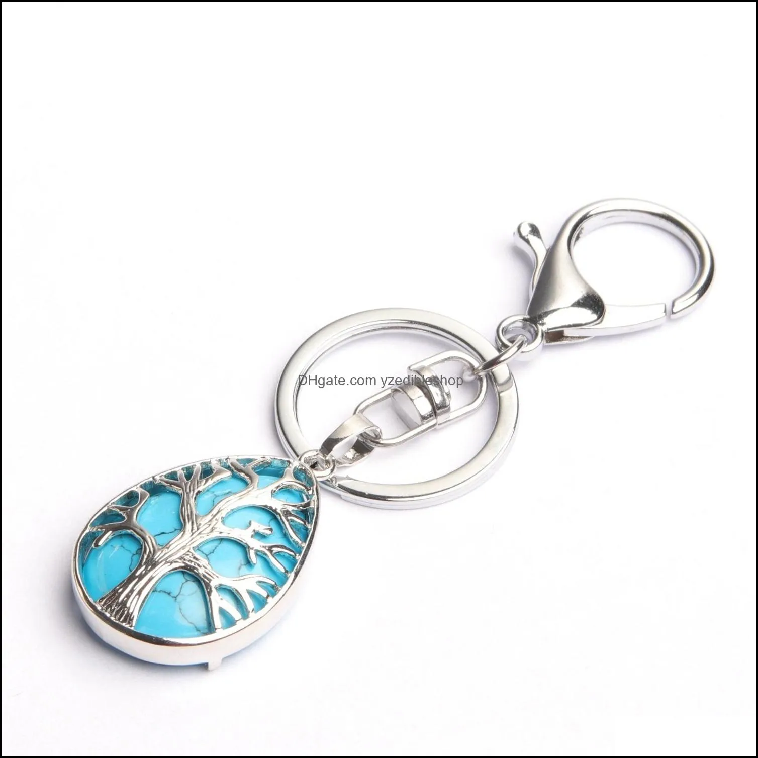 natural stone original key rings tree of life keychains silver color healing crystal car decor keyrings keyholder for women men
