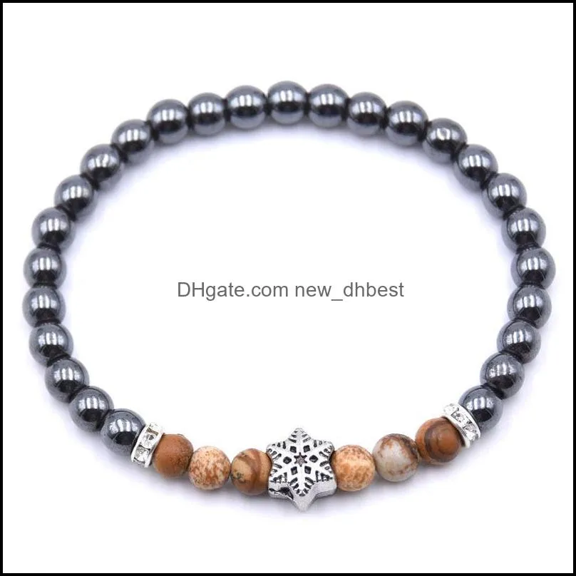 10pc/set 6mm natural stone plus snow alloy bracelet natural stone bracelet pendant bracelet for men women