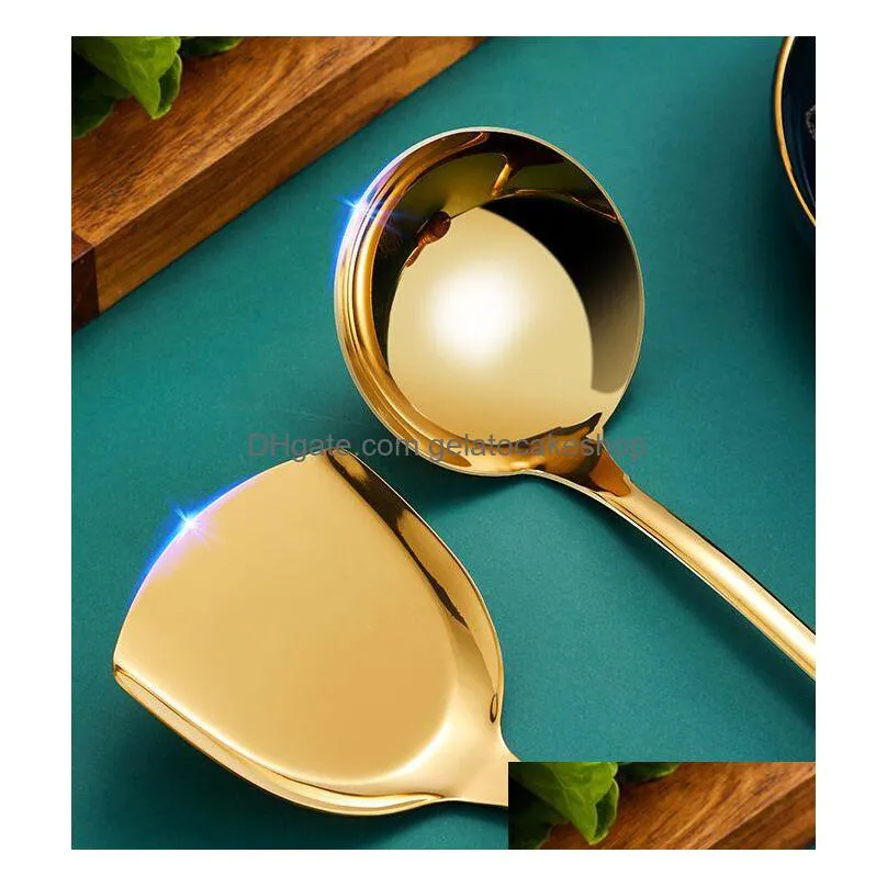 dark green gold cooking pots set stainless steel cookware set non stick spatula shovel spoon kitchen utensils accessories