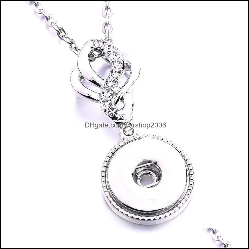 snap button jewelry white zircon round pendant fit 18mm snaps buttons necklace for women noosa d085