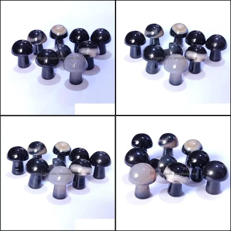 2cm black agate carved mini mushroom onyx stone crystal healing reiki mineral statue ornament home decor gift wholesale