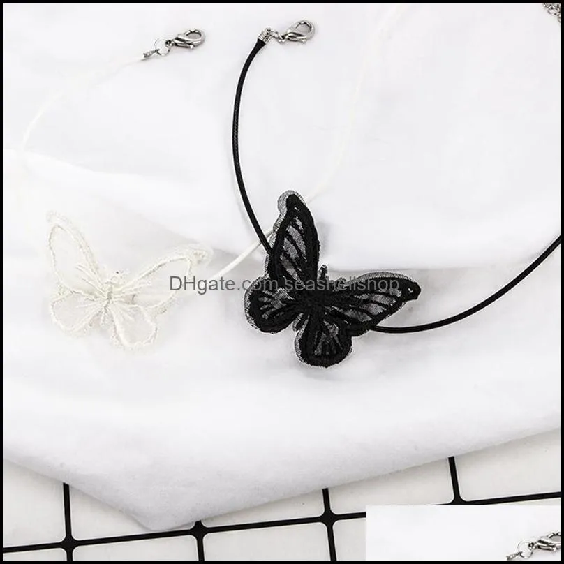 bohemian crystal butterfly choker black lace beaded pave insect charm pendant necklace for women and girls