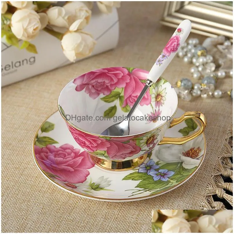 european luxurious bone china coffee cup and saucer set household ceramic flower tea cup 1020