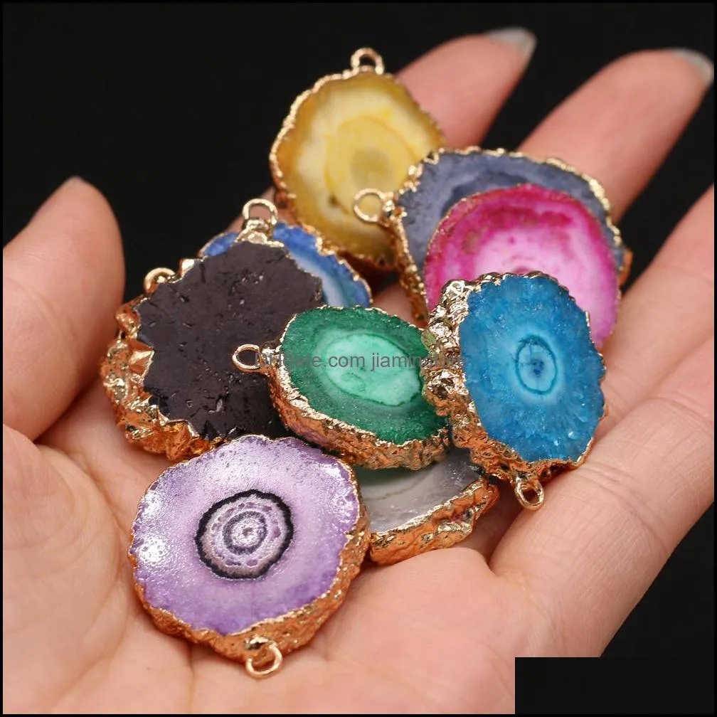 wholesale irregular round shape stripe agate charms natural stone druzy pendant diy for druse necklace earrings jewelry making