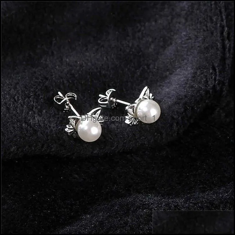 925 sterling silver stud earrings round motherofpearl elegant koreanstyle nanyang bead pearl stud earrings