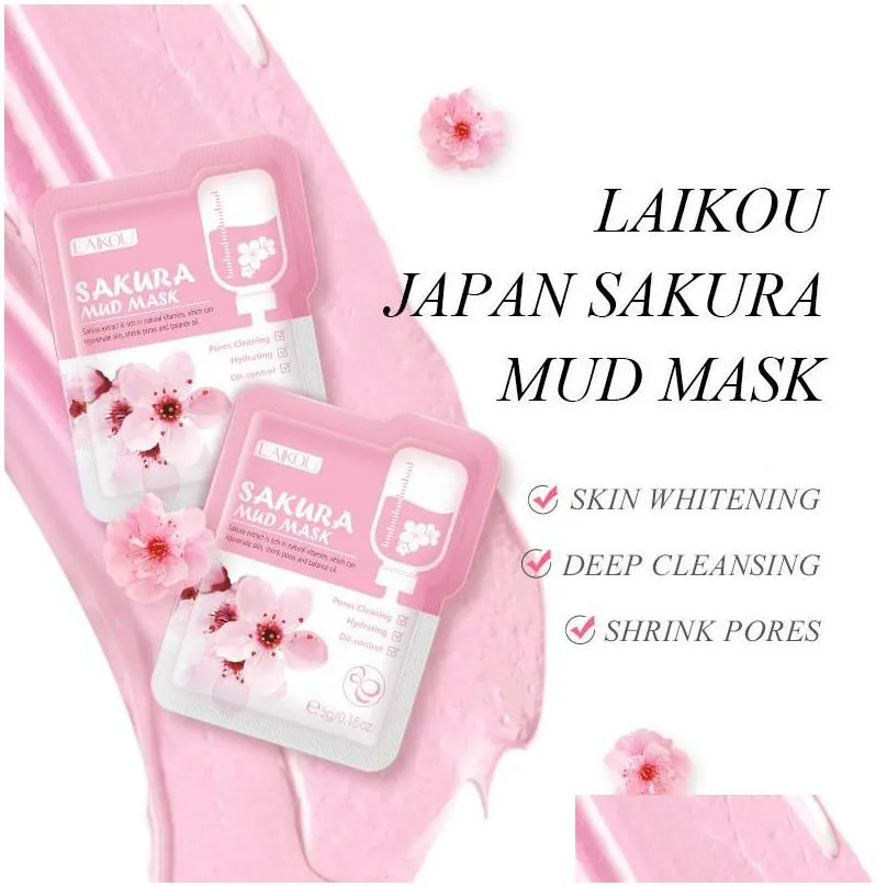 laikou japan sakura mud face mask night facial packs skin clean dark circle moisturize faces care