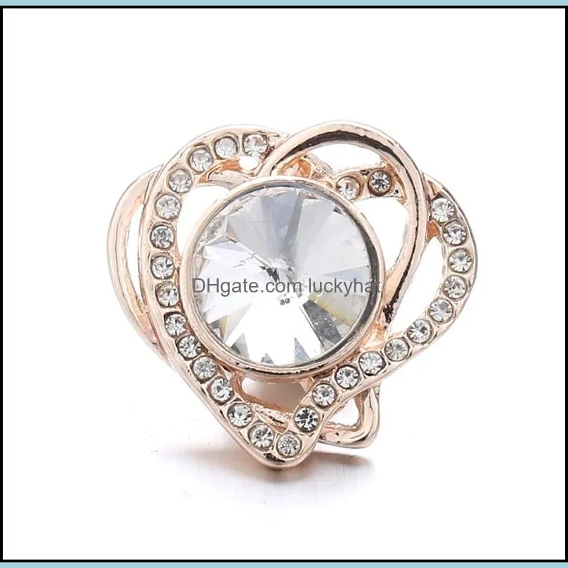 radiant rhinestone heart 18mm snap button clasp gorgeous zircon silver color alloy metal lover charms for snaps jewelry findings