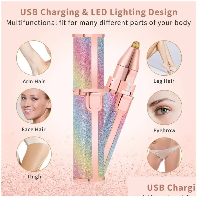 2 in 1 rechargeable electric eyebrow trimmer epilator female body facial lipstick shape hair removal mini painless razor shaver