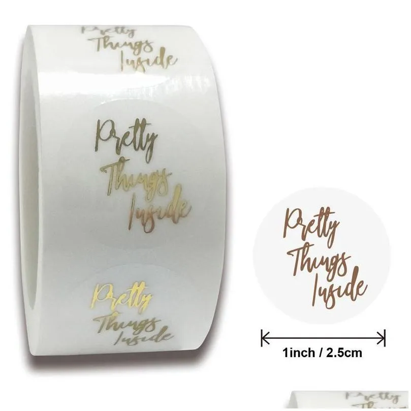 500pcs/roll pretty things inside stickers thank you gold paper for small business packaging gift seals party supplies wrap