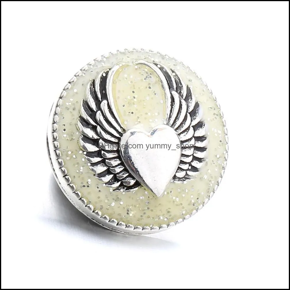 fly angel snap button jewelry components colorful heart wings 18mm metal snaps buttons fit bracelet bangle noosa ze0066