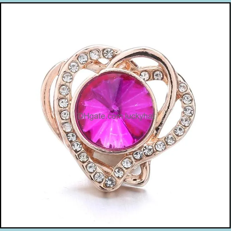 radiant rhinestone heart 18mm snap button clasp gorgeous zircon silver color alloy metal lover charms for snaps jewelry findings