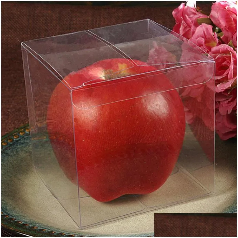 10pcs transparent cube box clear candy treat plastic gift packing for baby shower wedding birthday party 10x10x10cm wrap