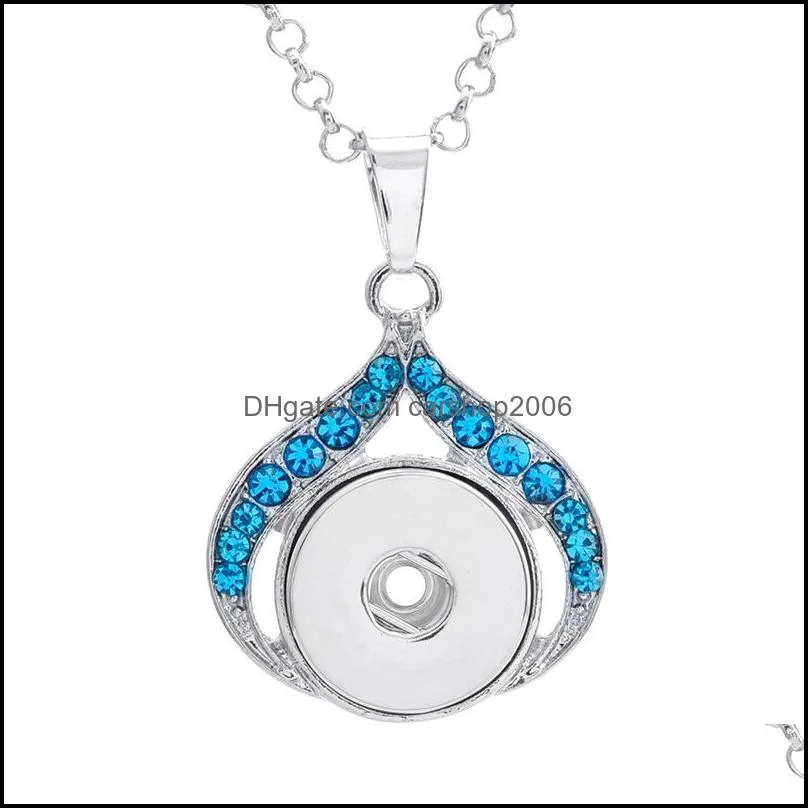 snap button jewelry rhinestone inlay drop shape pendant fit 18mm snaps buttons necklace for women men noosa