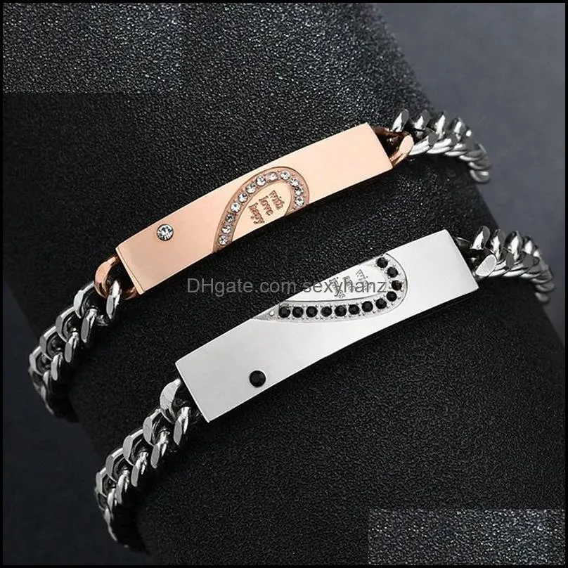 couple bracelet gift for his matching stainless steel love puzzle set with zircon bracelet his queen her king jewelry