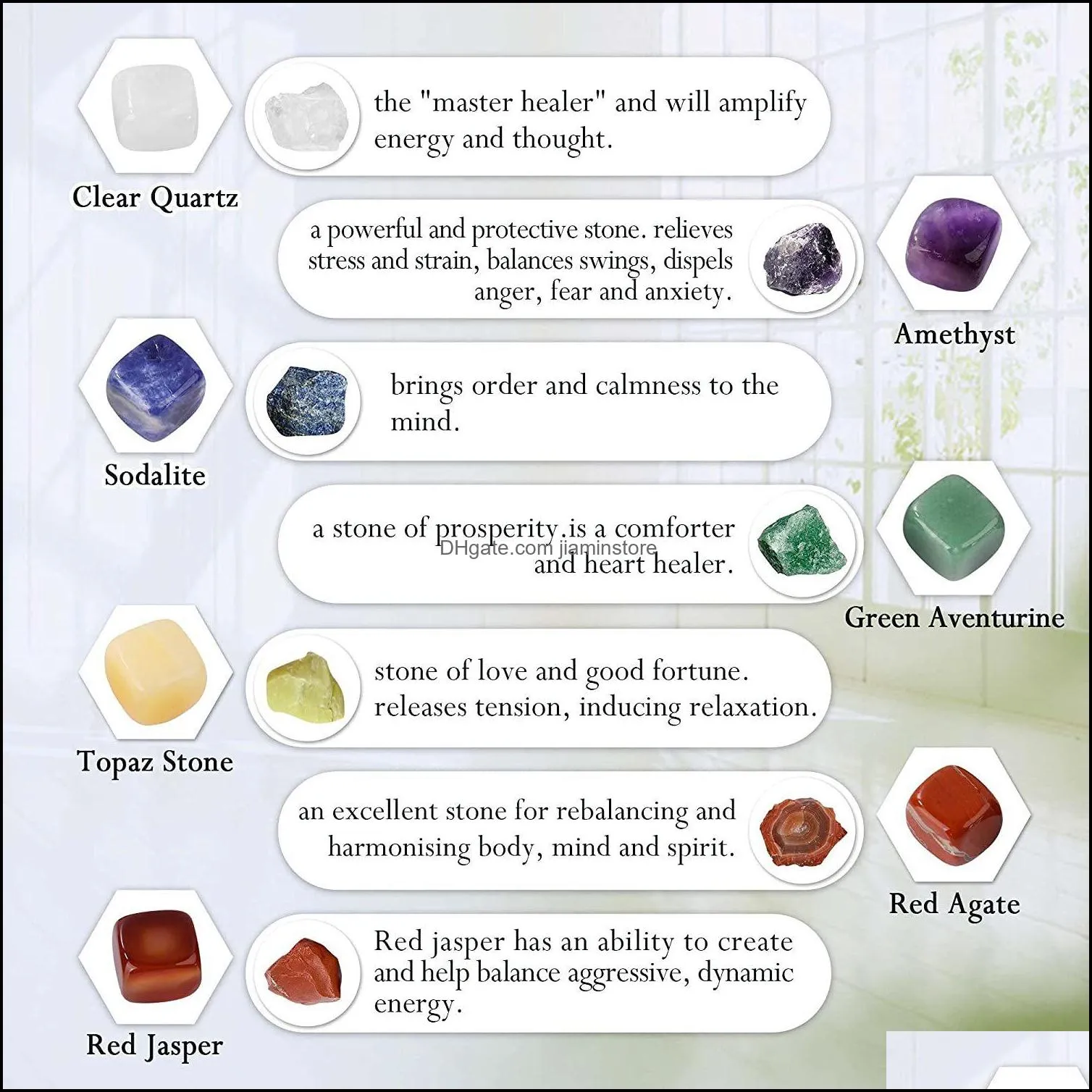 7 chakra set reiki natural crystal stone square polishing amethyst rose quartz yoga energy bead chakra healing decoration