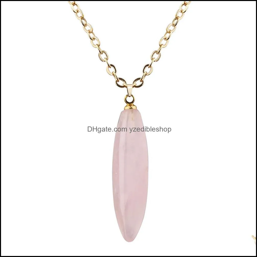 8styles pendant natural stone pink rose quartz heart round bullet shape necklace for women jewelry