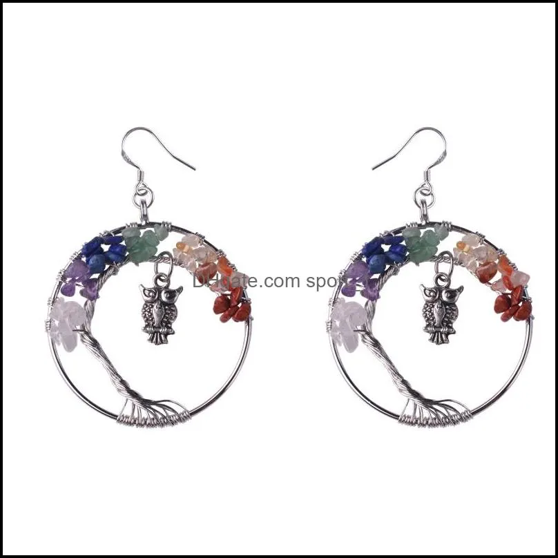 woman dangle earrings exaggerated style 925 sterling silver jewelry natural stone amethyst cartoon classic life tree earring