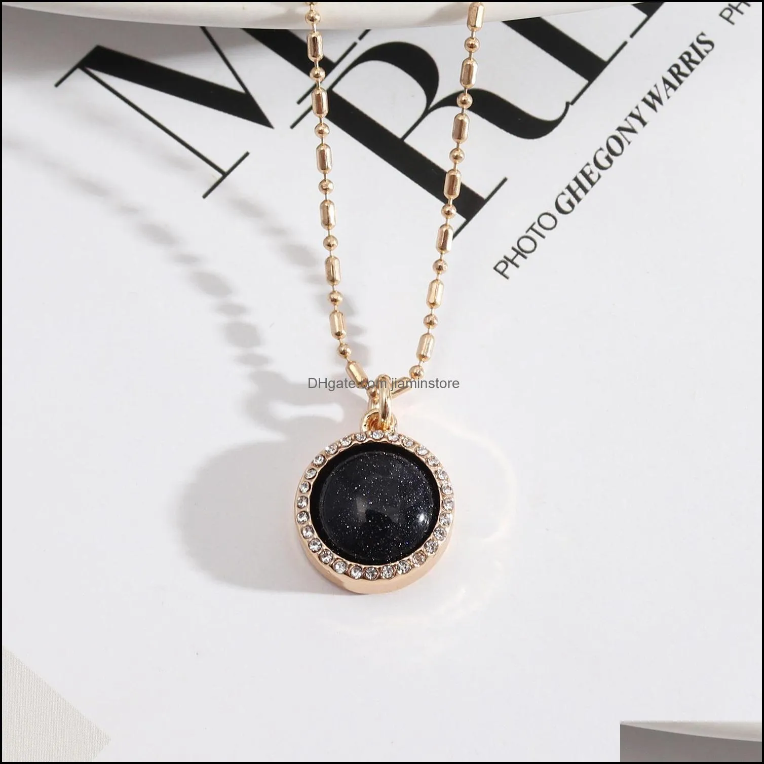 15mm round lapis lazuli pearl blue rose natural stone quartz pendant gold chain necklaces geometric accessories jewelry