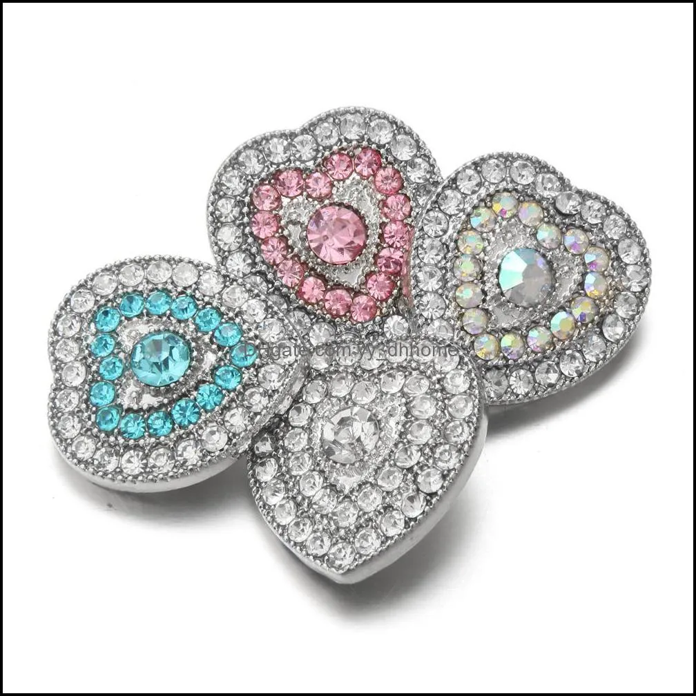 snap button jewelry components colorful rhinestone heart 18mm metal snaps buttons fit bracelet bangle noosa n06