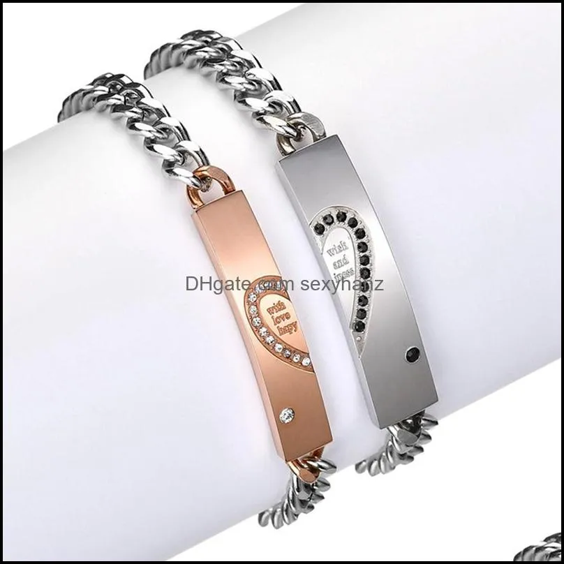 couple bracelet gift for his matching stainless steel love puzzle set with zircon bracelet his queen her king jewelry
