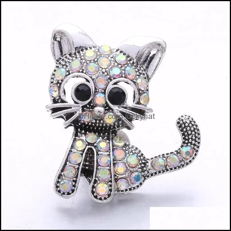 noosa rhinestone 3d cat 18mm ginger snap jewelry silver plated snap diy necklace bracelet accessory finding