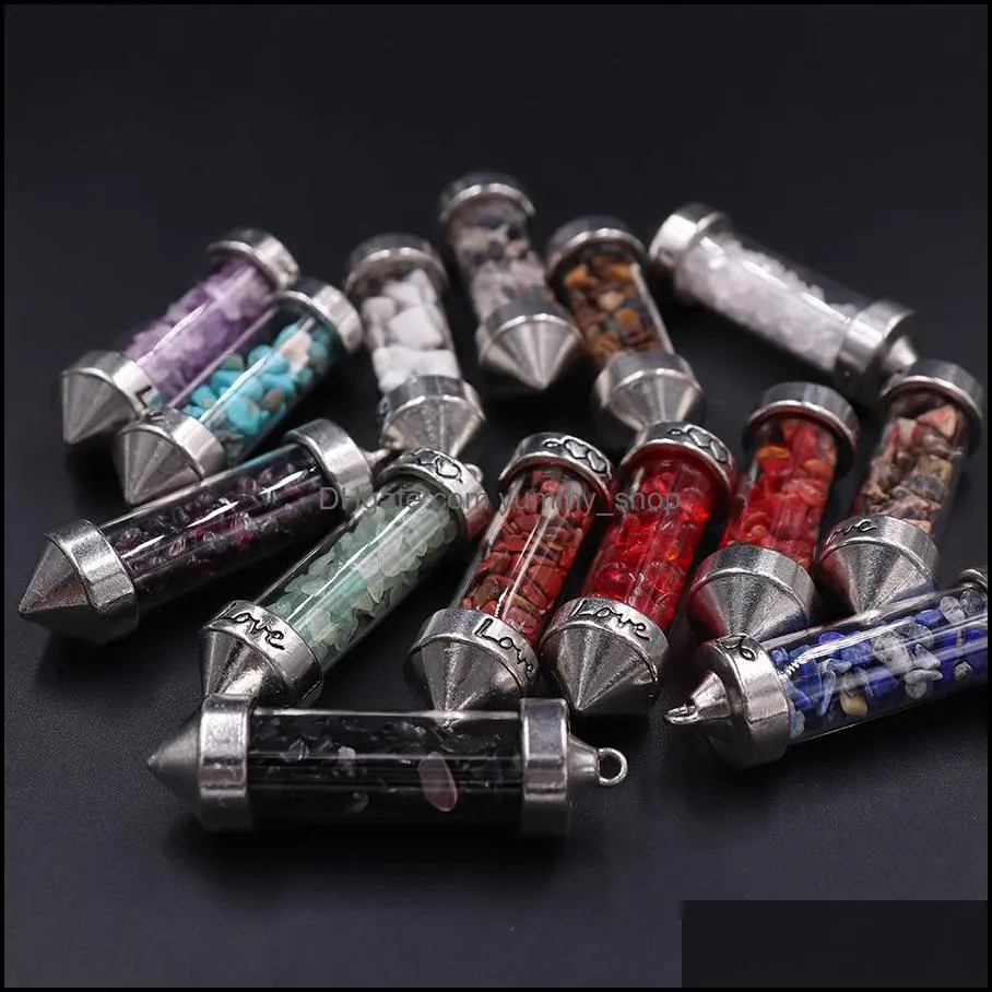 glass gravel wishing bottle pendant charms seven chakra divination dowsing cone point pendants for necklace jewelry