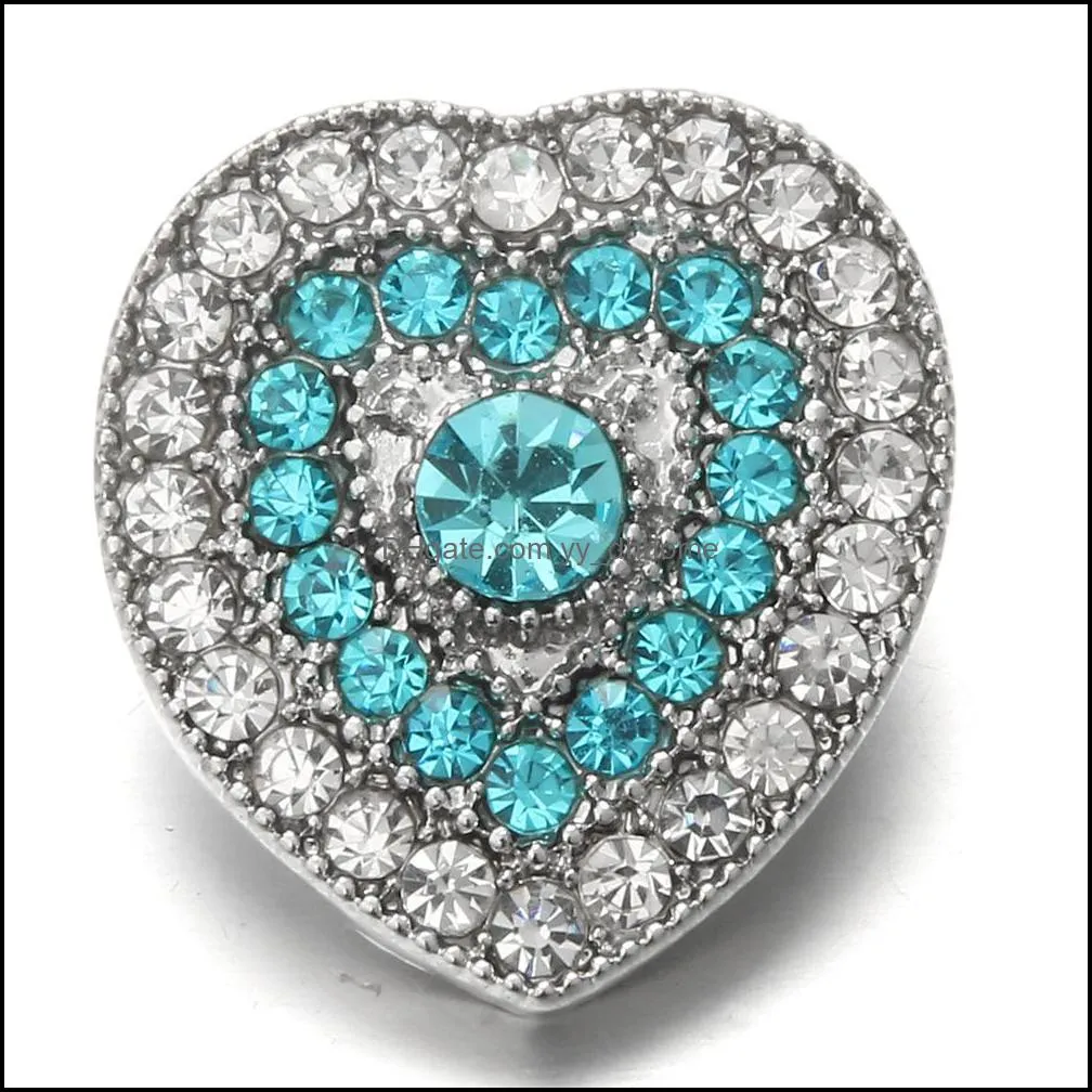 snap button jewelry components colorful rhinestone heart 18mm metal snaps buttons fit bracelet bangle noosa n06