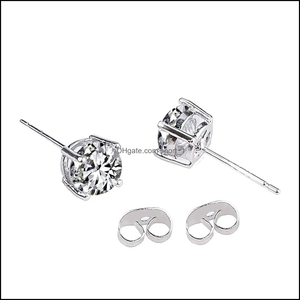 cz stud earring 925 sterling sliver simulated diamond round cubic zirconia stud ear sets4 pair