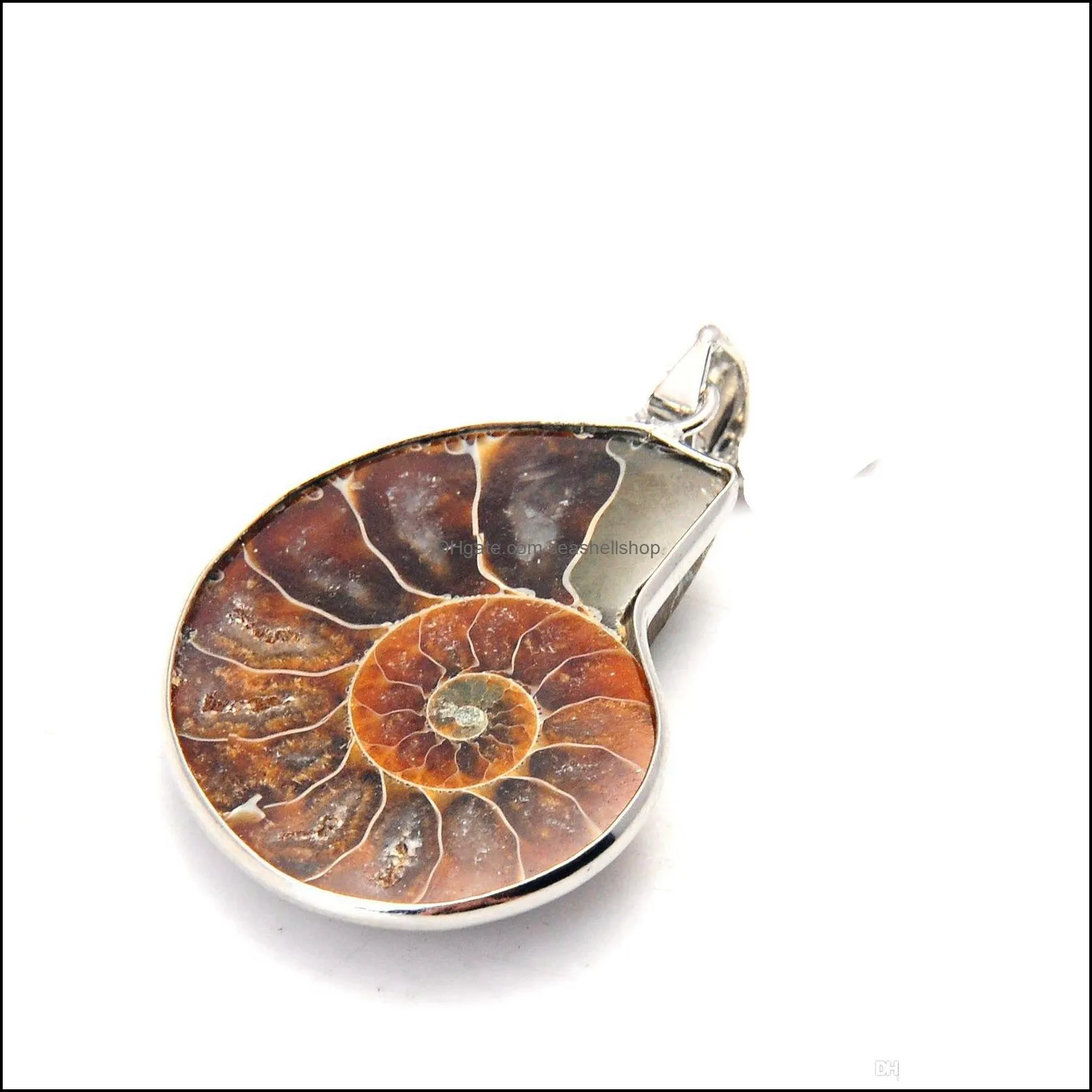 natural stone chrysanthemum fossil pendant silver plated bail men and women fashion jewelry minimalist style