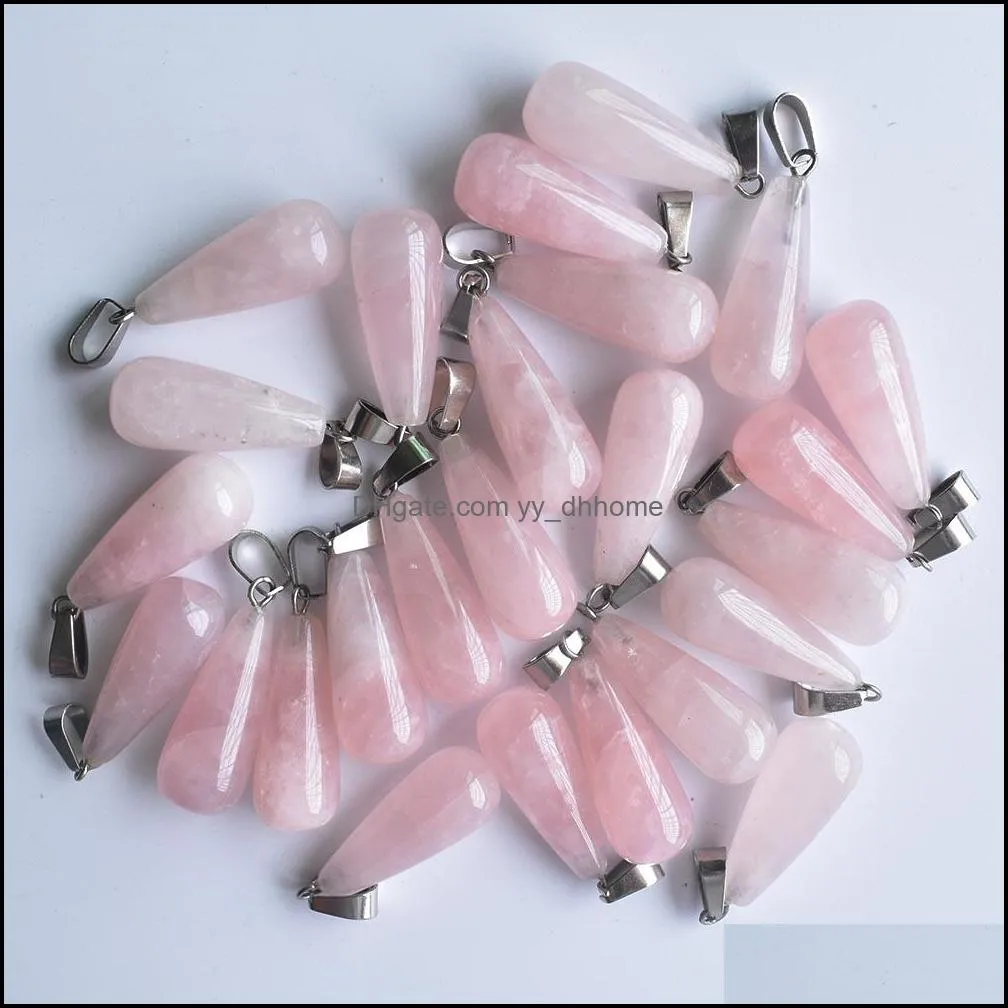 natural stone charms long drop shape opal rose quartz pendants chakras gem stone fit earrings necklace making assorted