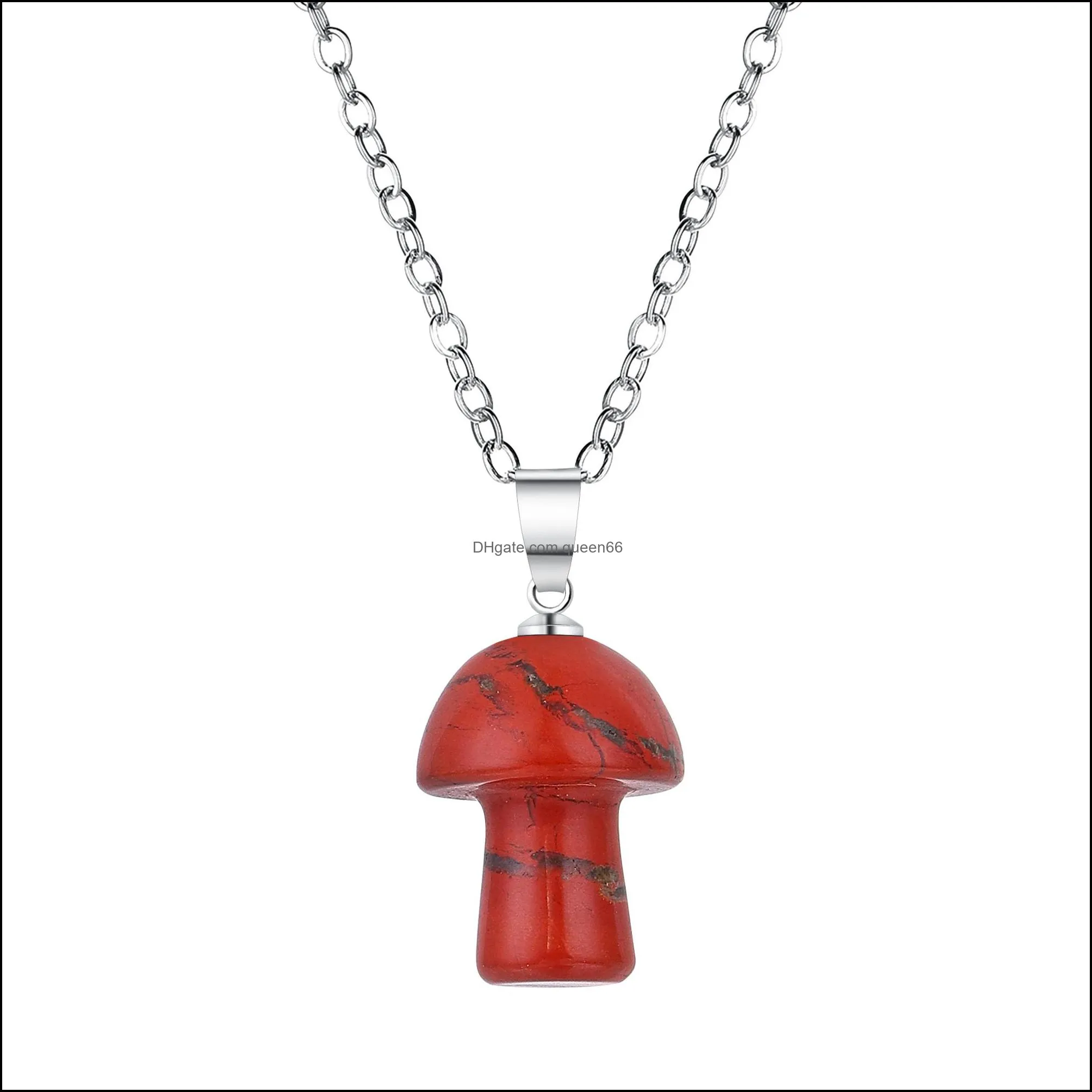 mushroom necklace for women men natural healing chakra quartz crystal rock charm pendant choker jewelry