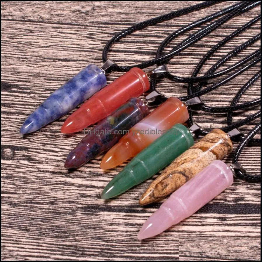 fashion silver gold plated bullet healing crystal necklace opal turquoise natural stone pink quartz chakra necklaces jewelry