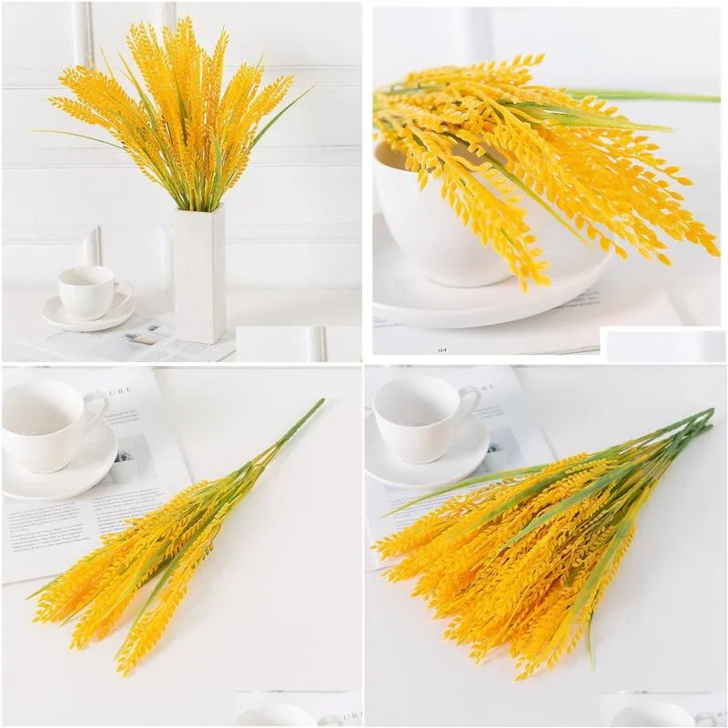 decorative flowers wreaths 5forks simulation golden wheat ears rice artificial plant flower arrangement living dining bedroom wedding el