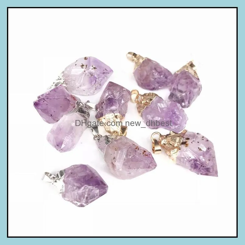 original amethyst stone pendant necklace natural healing chakra crystal unisex pendant necklace wholesale