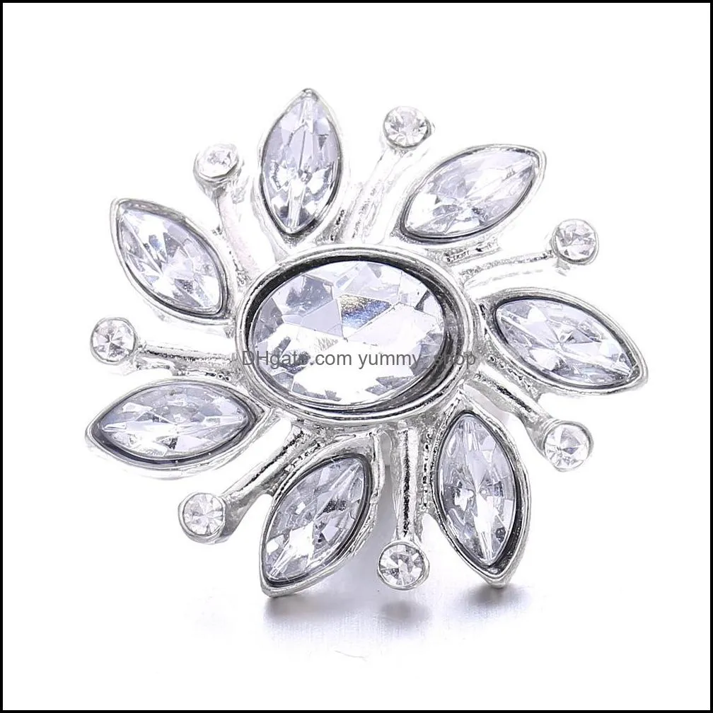 rhinestone flower snap button jewelry components silver 18mm metal snaps buttons fit bracelet bangle noosa b1218