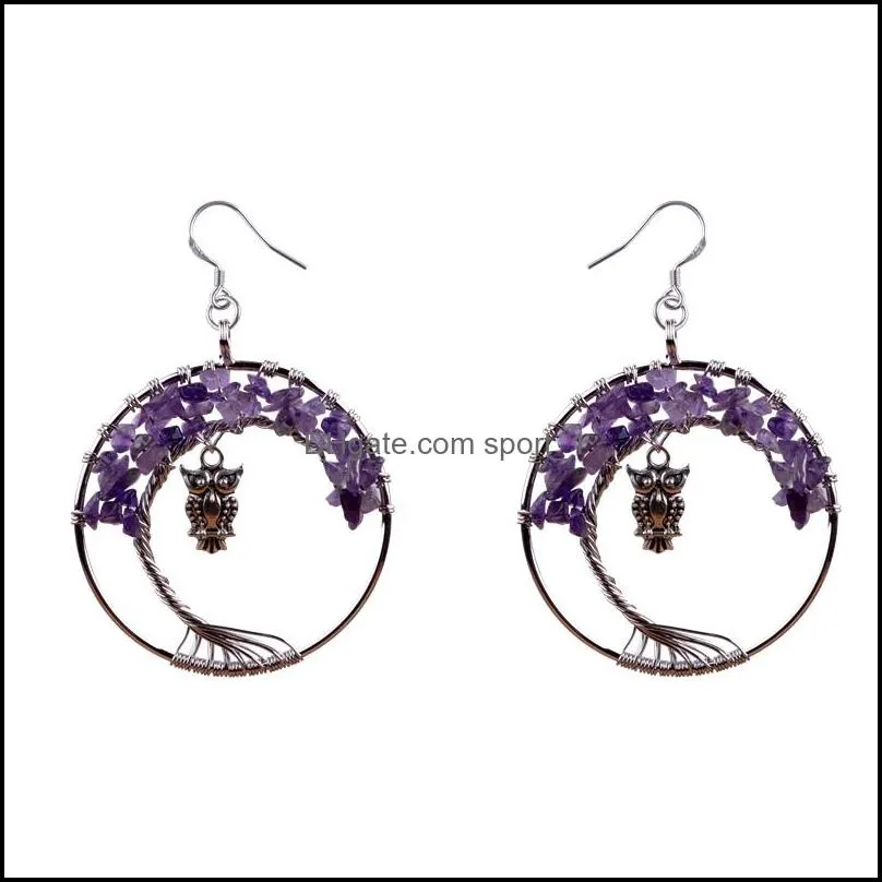 woman dangle earrings exaggerated style 925 sterling silver jewelry natural stone amethyst cartoon classic life tree earring