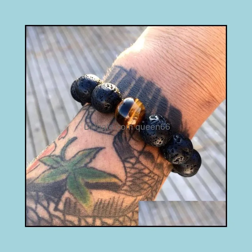 mens lava rock beaded bracelets strand black volcanic 10mm round essential oil diffusion beads with 1pcs natural gemstone yoga wrist