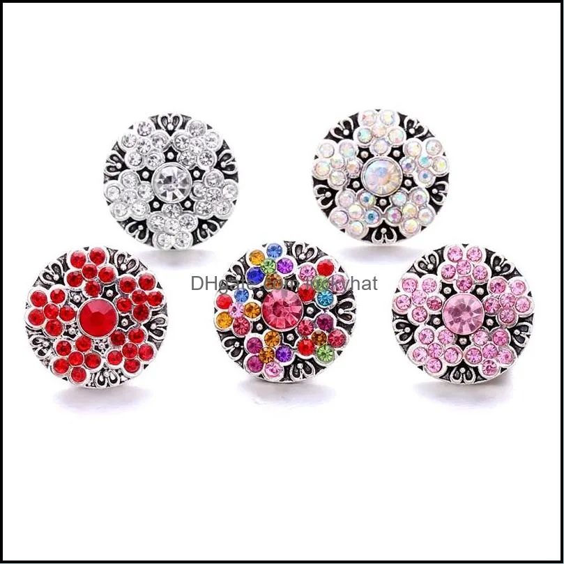 wholesale fashion rhinestone ginger snap button clasp jewelry findings women men red blue pink zircon charms 18mm metal snaps buttons factory