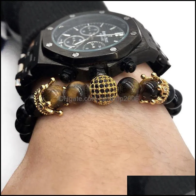 double crown 4 tiger eye stone bracelet men and women charm mature gentleman birthday valentines day bead bracelet