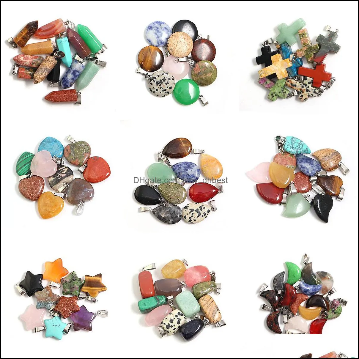 mixed shape natural stone charms cross heart star pendant healing fashion beads wholesale lot for jewelry making charms earring