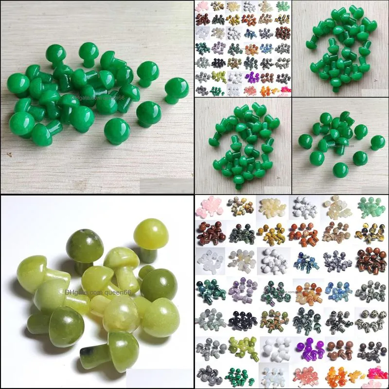 2cm carved mini mushroom stone statue ornament green crystal stones home decor gift jewelry making pendant wholesale