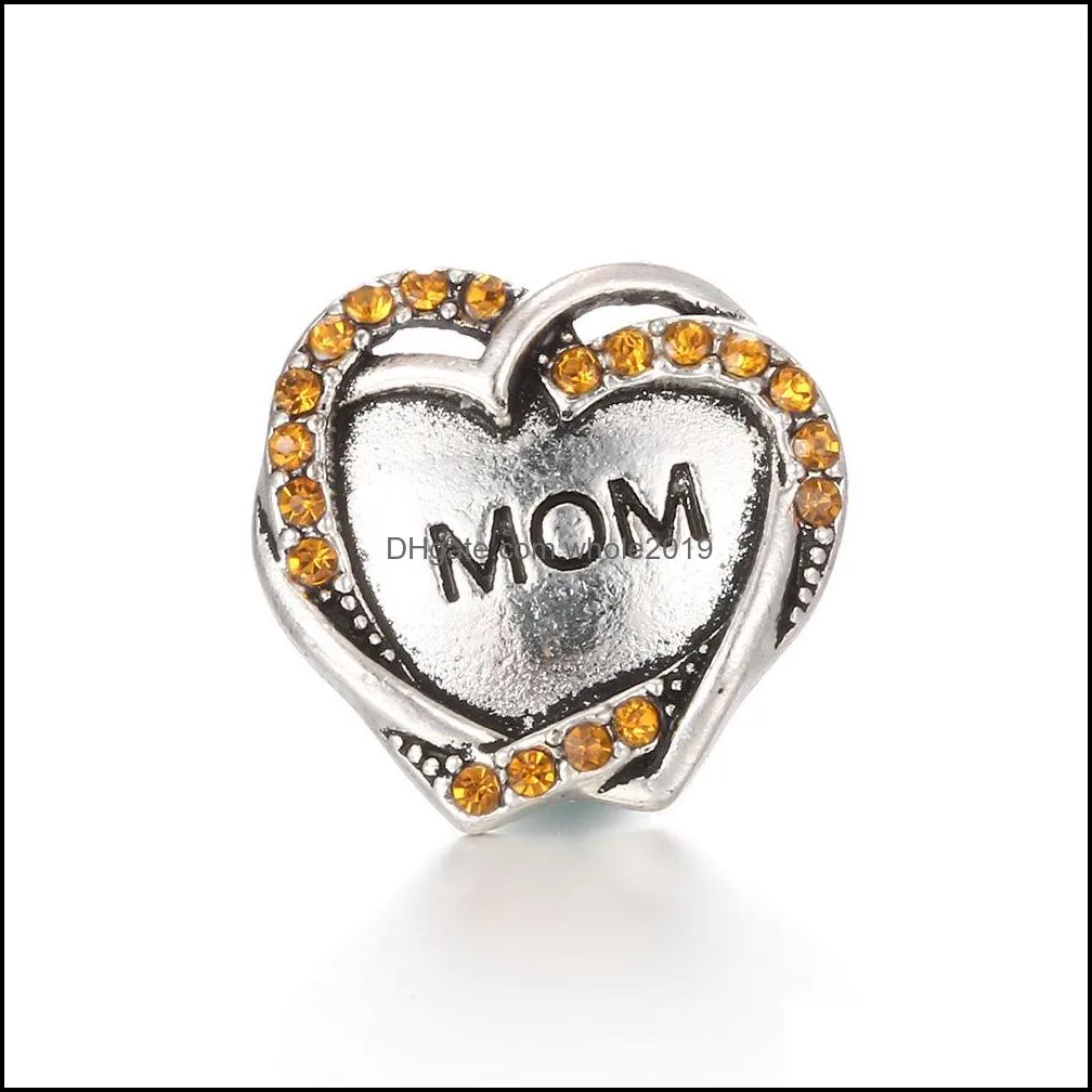 hq components snap button jewelry colorful rhinestone love mom heart 18mm 20mm metal snaps buttons fit bracelet bangle noosa za0223