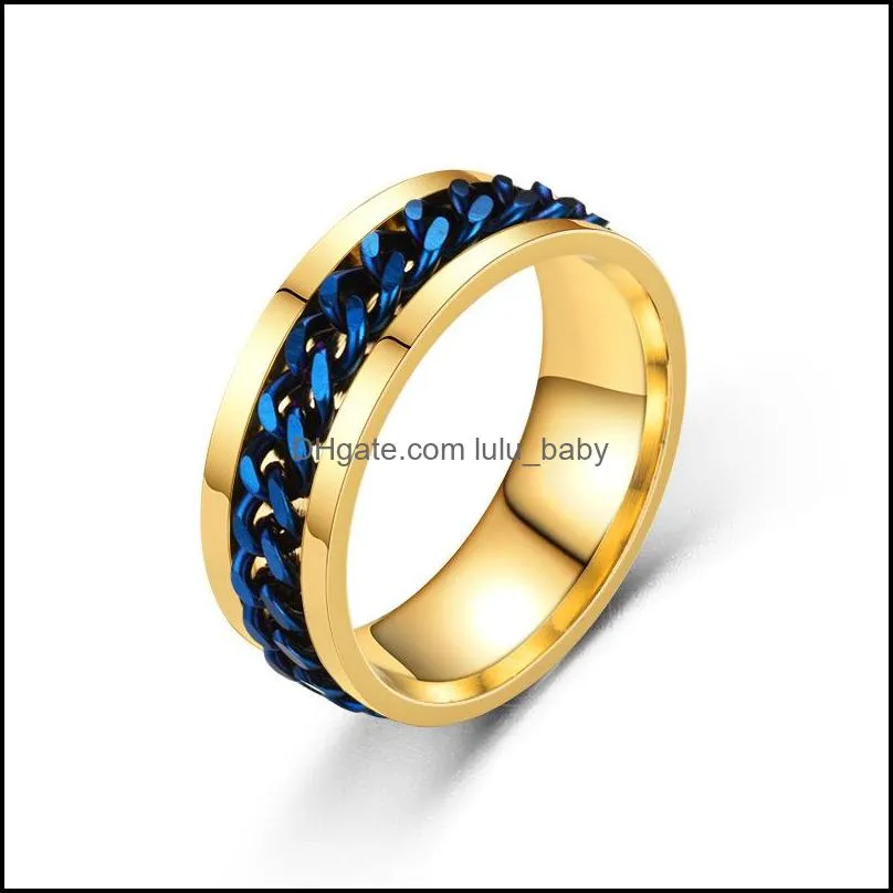 8mm band men stainless steel ring for women rotational link chain pattern style design rings jewelry