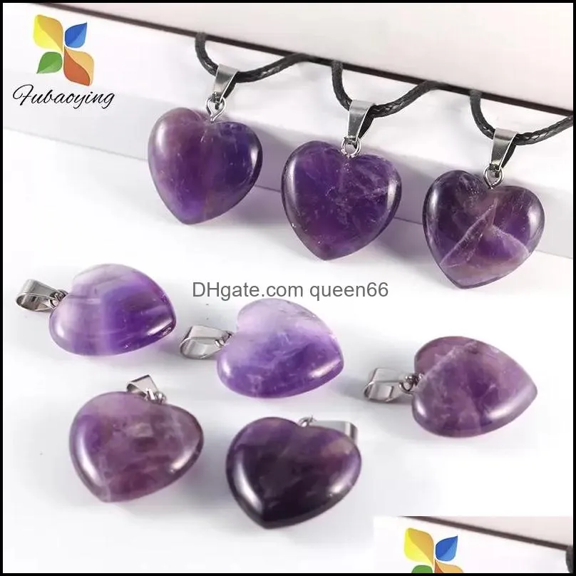 20mm natural purple crystal heart amethysts stone necklace pendants charms for jewelry making gem